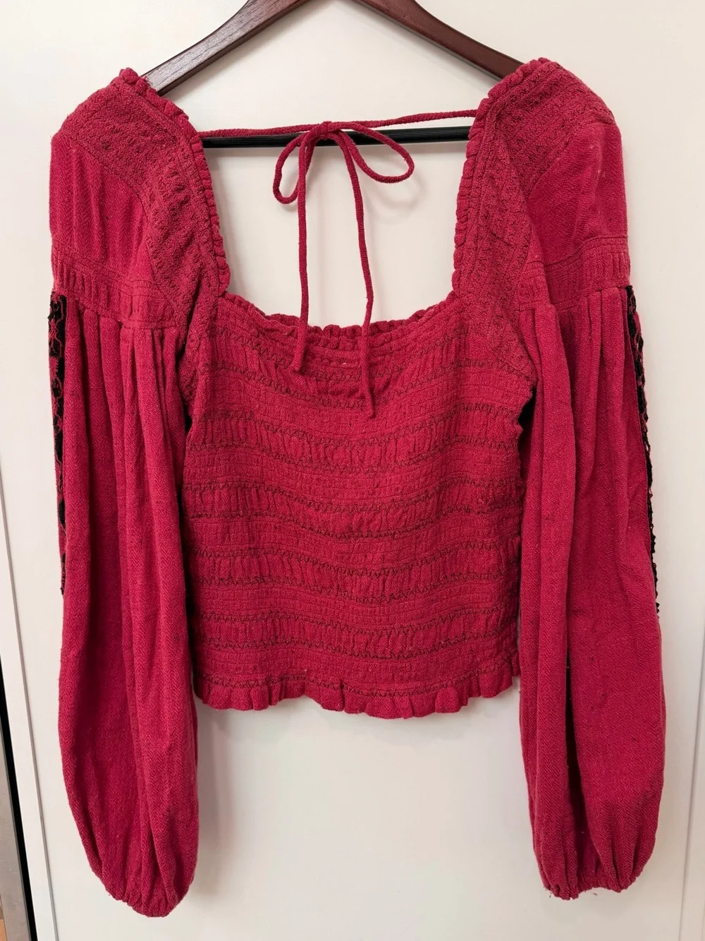 Free People Maggie Embroidered Smocked Square-Neck top. Size medium